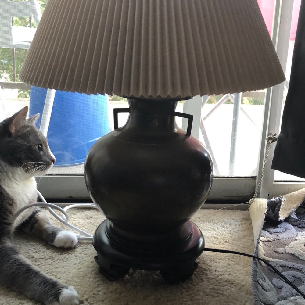 Rare Wildwood Bronze artifact jug on mahogany lamp